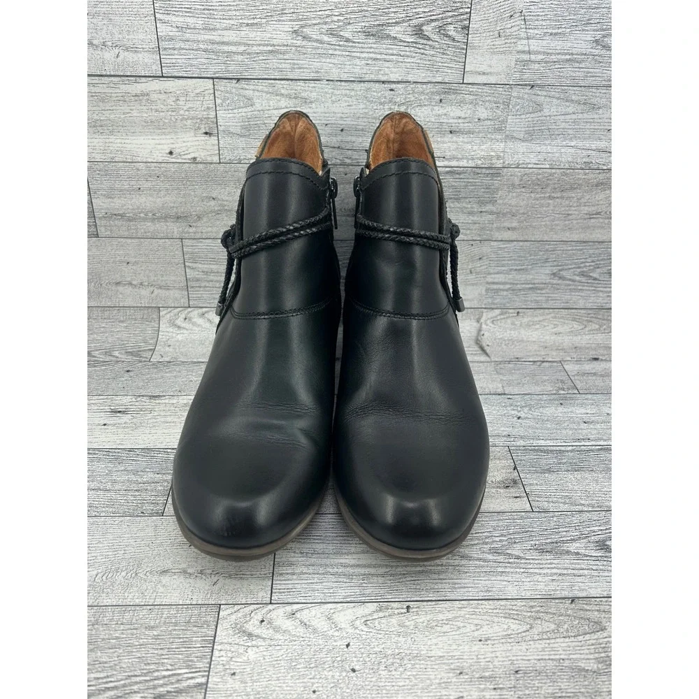 Pikolinos‎ Black Leather Ankle Boots Braided Cord Detail Women Sz EU 39 US 8.5
